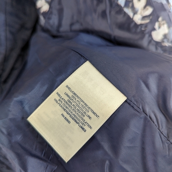 Lands End Down Jacket Womens 8 Medium Puffer Coat Blue Floral Zip Puffy FP Power - Picture 9 of 11